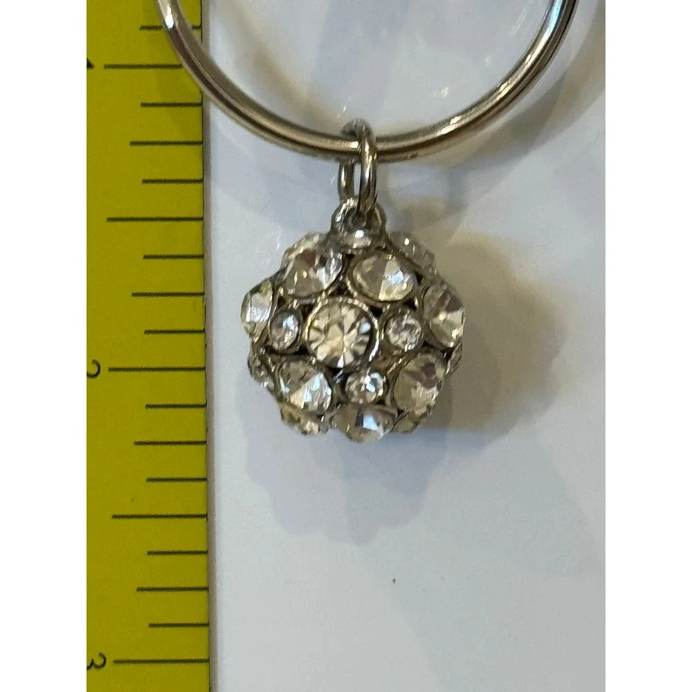 Silver Tone Pave Rhinestone Disco Ball Key Ring Key Chain Charm Accessory